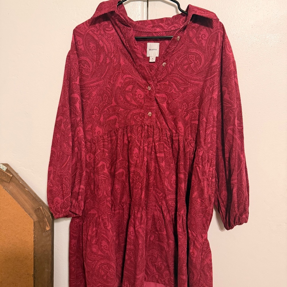 Anthropology dress BETTINA TIERED SHIRT DRESS BY MAEVE: MINI CORDUROY EDITION